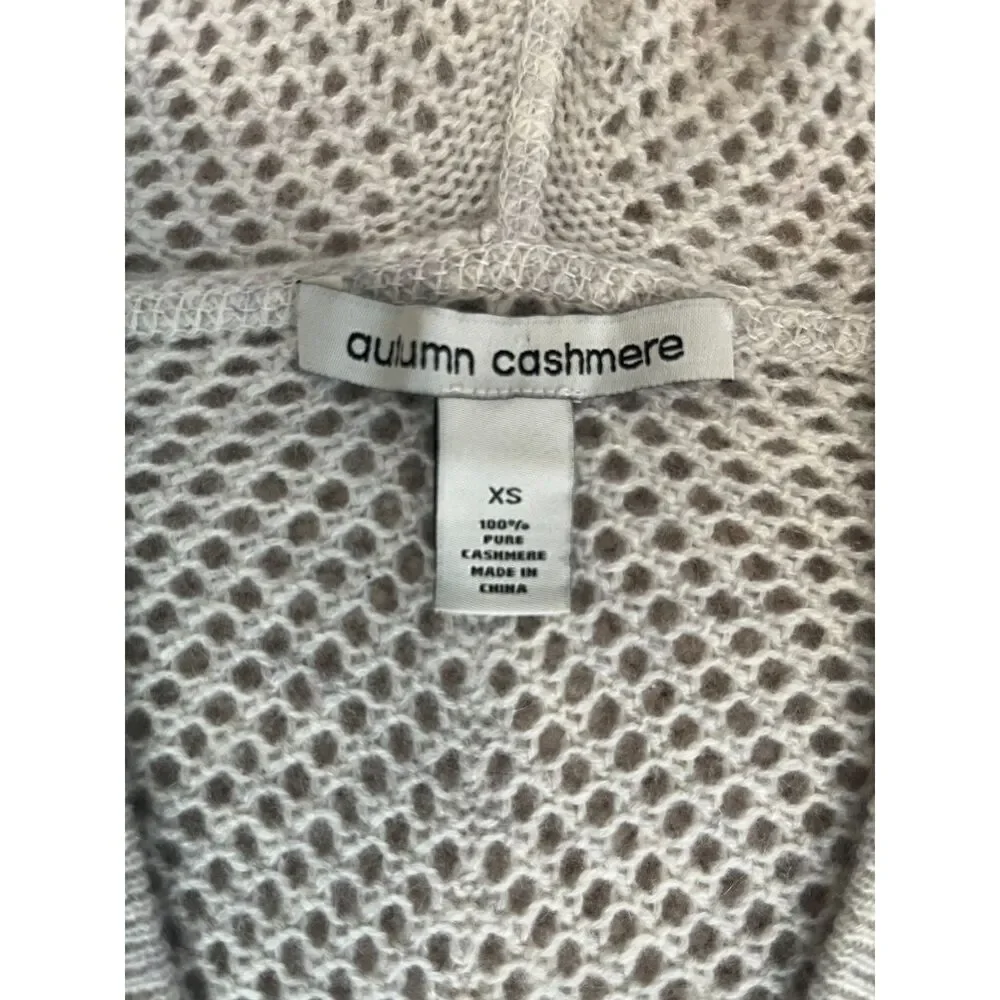 Autumn Cashmere Open Stitch V-Neck Gray Hoodie Sweater 100% Pure Cashmere SizeXS